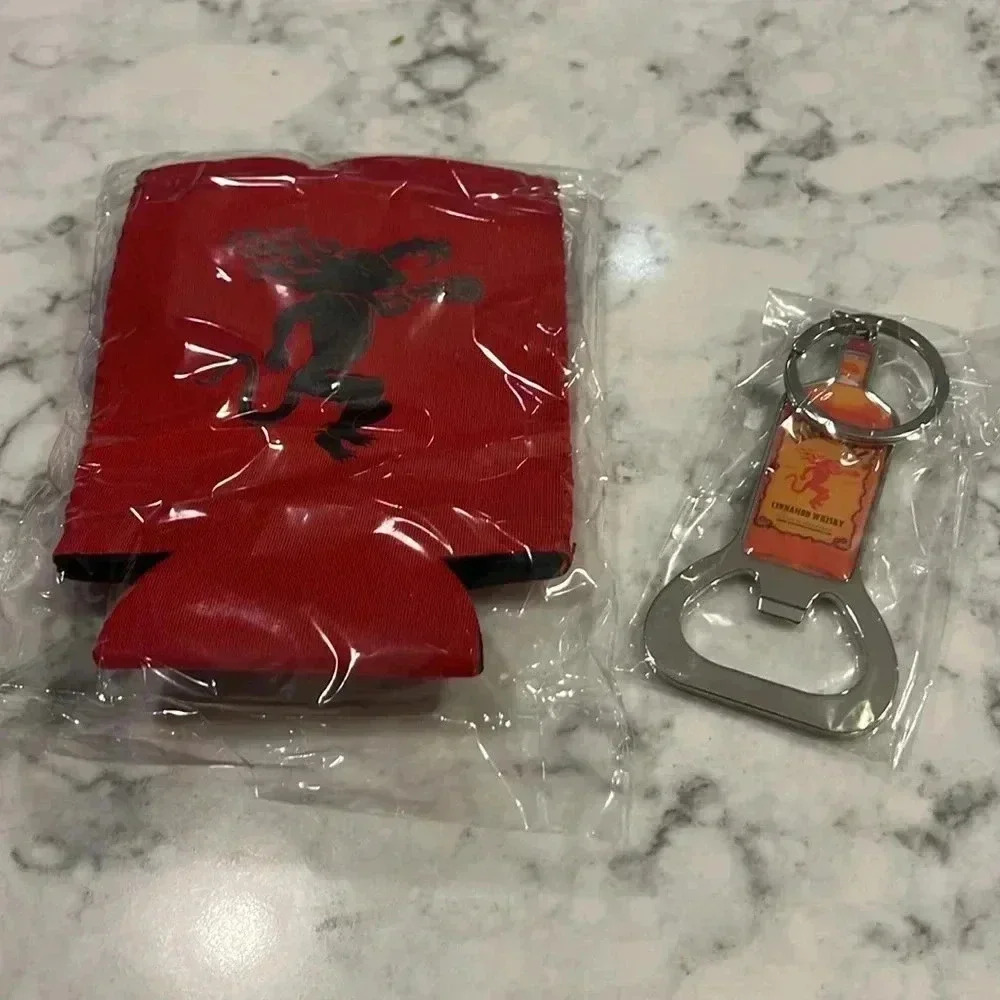 Fireball Whisky keychain bottle opener  and koosie - NEW